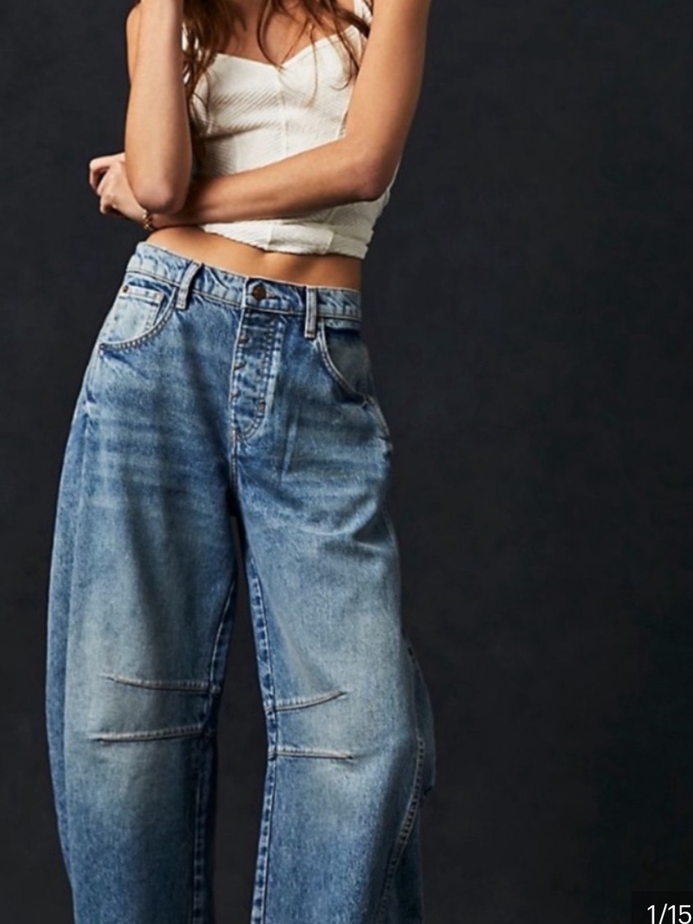 Free People Light Blue Flare Jeans with Knee Seam Detail